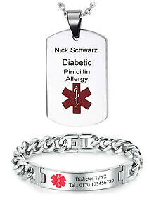 �y���������z�W���G���[�E�A�N�Z�T���[ �^�O�u���X���b�gid massiccio medicina dog tag o bracciale con incisione a scelta nuovo notartzt sos