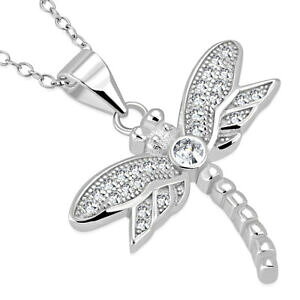 yzWG[EANZT[ XgVo[X^[OzCgg{y_glbNXnuova inserzione925 argento sterling bianco trasparente cz grande ciondolo libellula collana