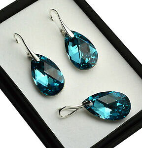 yzWG[EANZT[ XtXL[NX^^[RCYCgp[Vo[ZbgCO925 orecchini argentoset realizzato con cristalli swarovski 22mm pera luce turchese