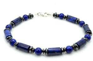 yzWG[EANZT[ sXYw}^CgX^[OVo[obNnhChuXbglapislazzuli e ematite con fibbia argento sterling braccialetto fatto a mano nel regn