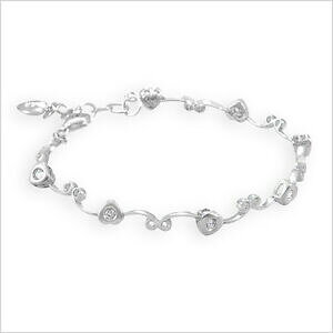 yzWG[EANZT[ }bgAWFgX^[OzCgWRjn[guXbg7 matt argento sterling e bianco con zirconi a cuore bracciale 18,00 cm