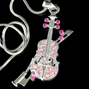 yzWG[EANZT[ sNoCI{ENX^XtXL[~[WbNlbNXrosa violino fiocco ~ fatto con cristallo swarovski musica regalo collana