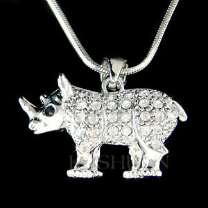 yzWG[EANZT[ CmXtXL[NX^lbNX3d rinoceronte ~ fatto con cristallo swarovski endangered animale 18 collana
