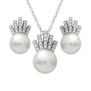 yzWG[EANZT[ X^[OVo[NEfUClbNXCOAbg{Zbgp[argento sterling corona design collana amp; orecchini a lobo set wpearl amp; cz