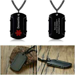 yzWG[EANZT[ A[glbNXXeX`F[^Odemenza medical alert collana catena in acciaio inox cordolo dog tag incisione