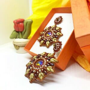 【送料無料】ジュエリー・アクセサリー ウィメンズイヤリングビーズスワロフスキーペンダントハンドメイドベージュブロンズオレンジorecchini donna perline swarovski pendenti fatto a mano beige bronzo ara