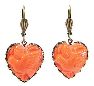 yzWG[EANZT[ Ry_c{w~ACOuYKXn[gR[sWsoho R pendenti orecchini bohemia vetro bronzo cuore coral 1960s handmade piccione