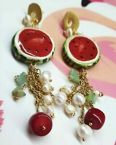 yzWG[EANZT[ XCJCO`vXo[r[YTSU}COorecchini anguria, chisps quarzo, perle di fiume, corallo bamboo, orecchini zama