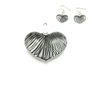 yzWG[EANZT[ n[gy_gCOZbgubNXgCvKXlbNXdipinti a mano nero a righe in vetro collana con pendente cuore amp; orecchino set