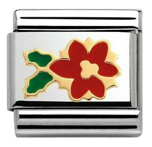 yzWG[EANZT[ m~l[gNVbNS[h|CZ`At[Giy_gnomination classic gold poinsettia fiore con rosso e verde smalto ciondolo rrp  22