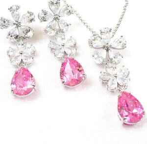 yzWG[EANZT[ [Wy_gCOt[lbNXZbgsNWRjbLzCgS[hgrande orecchini pendenti collana fiore set rosa zirconi placcato oro bi