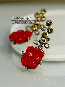 yzWG[EANZT[ CONbvS[fy_gt[sNbhIWiorecchini clip dorato pendente fiore rosa rosso vintage originale j1