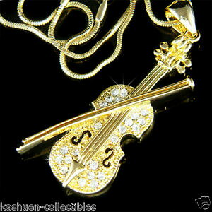 yzWG[EANZT[ S[hbL@CI{ECXtXL[NX^~[WbNlbNXplaccato oro violino fiocco in swarovski cristallo musica collana nuova