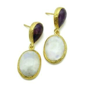 yzWG[EANZT[ ACX[Xg[AK^COS[hbLZ~vVXWFXg[naylas moon stone, agata orecchini 21ct placcato oro semi preziosi gemstoneh