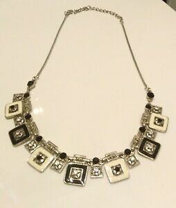 【送料無料】ジュエリー・アクセサリー ブラックホワイトシルバーエナメルクリスタルガラネックレス£vintage anni70 donna nero, bianco e argento smalto amp; cristallo collana di gala rrp £ 85