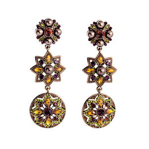 �y���������z�W���G���[�E�A�N�Z�T���[ �C�������O�N���b�v�����O���E���h�u���E���A���o�[���g���I���W�i��orecchini clip lungo tondo marrone ambra rame retro originale regalo j4