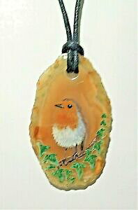yzWG[EANZT[ AK^y_gChrnuovodipinto a mano naturale agata ciondolo, wild robin
