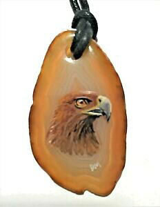 yzWG[EANZT[ AK^y_gS[fC[Onuovodipinto a mano naturale agata ciondolo, golden eagle