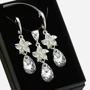 yzWG[EANZT[ uC_Vo[t[COZbgNX^YXtXL[Rbridal silver flower earringsset 16mm pear comet c crystals from swarovskiR