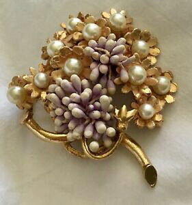 yzWG[EANZT[ Be[WS[hg[p[u[Pu[`vintage signed florenza goldtone pearl moveable seeds flower bouquet brooch 60fs