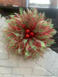 yzWG[EANZT[ NX}XNES[WXZ^[hAbVcorona di natale splendido centro rosso verde fiore porta parete deco mesh