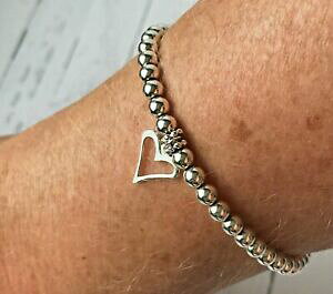 yzWG[EANZT[ Vo[X^[O`[un[guXbgXgb`r[Yargento sterling charm amore cuore bracciale, 4mm con perline stretch regalo per le donne