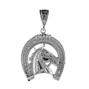 yzWG[EANZT[ OVo[X^[Oz[XV[y_g10 grammi argento sterling ferro di cavallo con testa di cavallo grande ciondolo