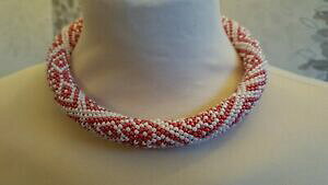 yzWG[EANZT[ zCgbhNVFr[YlbNXnhChg[z[r[Ybianco amp; rosso uncinetto perline collana 175in45cm fatto a mano, perline toho