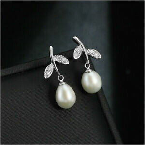 yzWG[EANZT[ COVo[WRlp[V[gEFfBOorecchini argento 925 cz zircone foglio perle coltivazione matrimonio tz2 b45