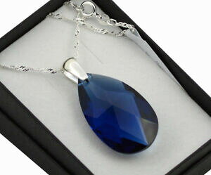 【送料無料】ジュエリー・アクセサリー スワロフスキークリスタルシルバーネックレスダークサファイアパールミリメートル925 collana dargento realizzato con cristalli swarovski * zaffiro scuro * pera 2838