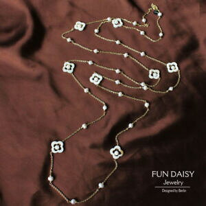 yzWG[EANZT[ OS[flbNX}U[V[gEFfBOcollana lunga dorato perle coltivazione bianco 4 foglio madre matrimonio 180cm