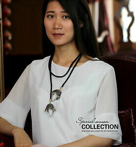 yzWG[EANZT[ OlbNX[vS[fU[t[obhzCgobhgO[collana lungo corda pelle dorato fiore bud bianco grigio retro zr 3