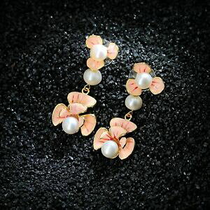 【送料無料】ジュエリー・アクセサリー イヤリングバイオリンパールプレートホワイトエナメルローズメッキゴールドorecchini violino, perle coltivazione piatto bianco smalto rosa placcato oro 18k