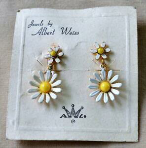 【送料無料】ジュエリー・アクセサリー ヴィンテージワイスゴールデンエナメルホワイトペンダントカモミールクリップイヤリングvintage 50s firmato weiss dorato smalto bianco pendente camomilla clip orecchi