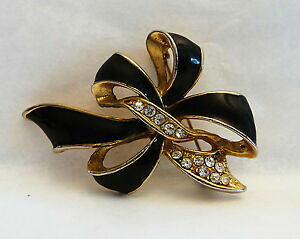 yzWG[EANZT[ AVGku[V^h[hm[CXg[ancienne broche metal dore emaille de noir strass