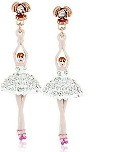 【送料無料】ジュエリー・アクセサリー ニューベッツィージョンソンローズゴールドホワイトクリスタルパヴェダンサードロップイヤリングnuovo betsey johnson oro rosa bianco cristallo pave ballerina gocc