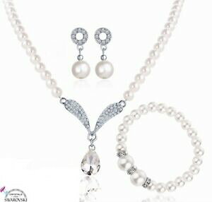 yzWG[EANZT[ IWiXtXL[p[NX^ACfAp[parure da donna argento con perle e cristalli swarovski originali idea regalo