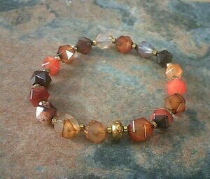 yzWG[EANZT[ XgCvIWWF}y[i|SAK^uXbgda donna con striscia rossa arancione gemma perlina poligono agata braccialetto uk