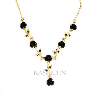 yzWG[EANZT[ sNXtXL[NX^EFfBOlbNXnero fiore rosa in swarovski cristallo floreale sposa matrimonio collana nuova