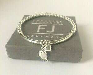 yzWG[EANZT[ X^[OVo[EBOn[gr[YGWF`[uXbgargento sterling con perline cuore ala angelo charms bracciale, fatti a mano da donna r
