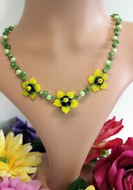 【送料無料】ジュエリー・アクセサリー グラスジュエルシルバーコリアーランプワークヒマワリパールサマーglass jewels argento collier lampwork fiore girasole perle estate mb041