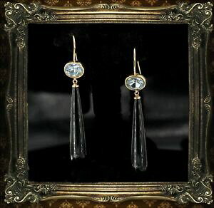 yzWG[EANZT[ COS[hbLtbNAK^ubNOXOhbvBe[Worecchini gancio placcato oro agata nero vetro goccia lunga vintage qd3