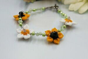 yzWG[EANZT[ XeXX`[uXbgp[v[NTt[glass jewels in acciaio inox bracciale perle lampwork girasole fiore 21,5 cm g041