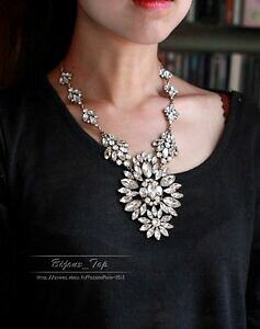 yzWG[EANZT[ ~fBt[NX^Be[WNXIWilbNXcollana midi fiore cristallo trasparente antico vintage class originale amn 1