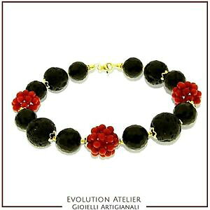 yzWG[EANZT[ IjNXGgiR[Vo[uXbgbracciale donna argento 925 lava delletna corallo del mediterraneo e onice