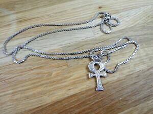 yzWG[EANZT[ Be[WGWvgANy_gC``F[splendido vintage egiziano anni70 piccoli ciondolo ankh con geroglifici su 24 catena