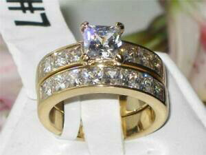 【送料無料】ジュエリー・アクセサリー ゴールドリングセットウェディングリングプリンセスカットスチールanello doro set fede nuziale donna fidanzamento principessa cut cz 18kt acciaio 61206