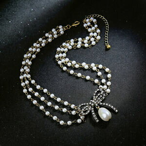 【送料無料】ジュエリー・アクセサリー ショートネックレスゴールドマルチアールデコパヴェパールホワイトボウバタフライcollana corto dorato multi arte deco pave perle bianco fiocco farfalla osc5