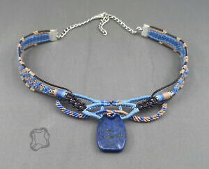 yzWG[EANZT[ sXbc@U[}CNR[iWR}Nlapislazzuli e pelle microcollana girocollo dedicarmi al macrame, fatto a mano da nodi damore