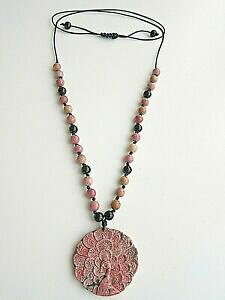 yzWG[EANZT[ hjANX^y_glbNXpavone intagliato rhodonite gemstone mineralicristalli ciondolo collana